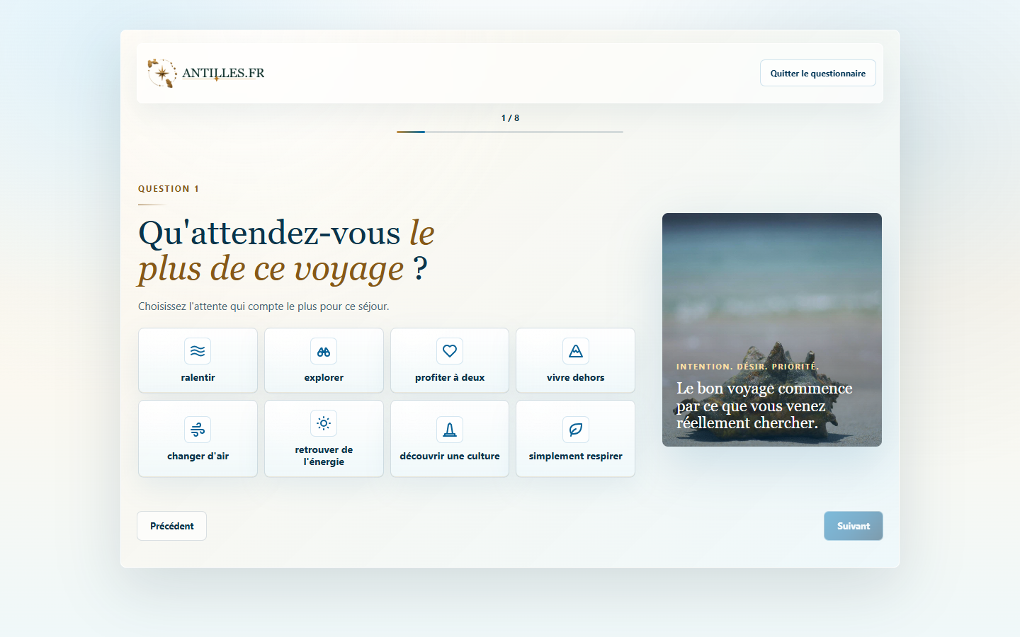 Première question réelle du Questionnaire ANTILLES.FR